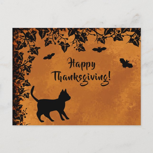 Black Cat med Fladdermus, Happy thanksgiving Vykort (Framsida)