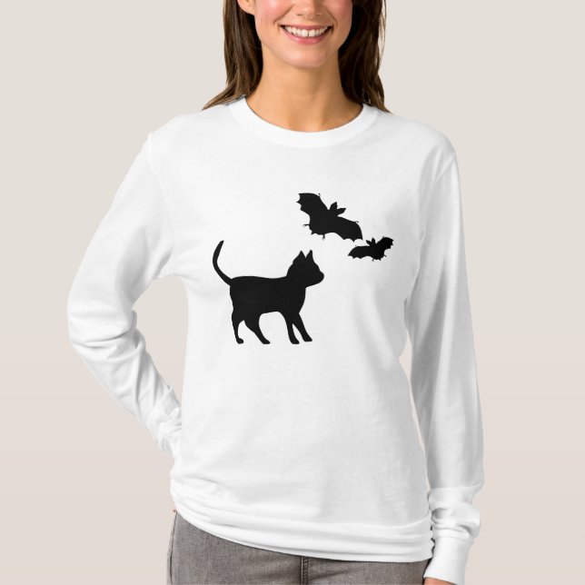Black Cat med Fladdermus T Shirt (Framsida)