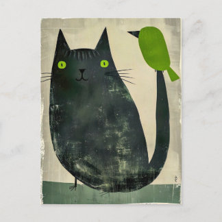 Black Cat med Grönt Bird på Svan Vykort