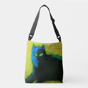 Black Cat med Grönt Öga Abstrakt Art Axelväska