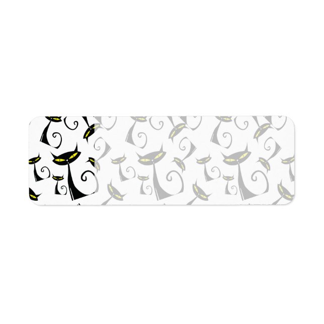 Black Cat med Gult Ögon Halloween Mönster Returadress Etikett (Framsidan)