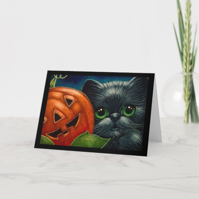 BLACK CAT MED HALLOWEEN PUMPKIN CUSTOMIZZARD KORT (Framsida)