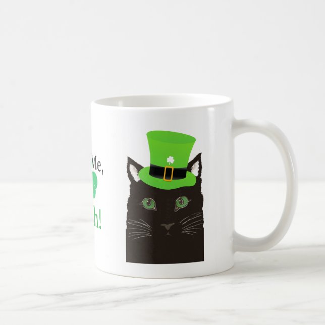 Black Cat med Hat, Shamrock, Kiss Me jag är irländ Kaffemugg (Höger)