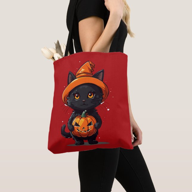 Black Cat med Jack-O'Lantern Halloween Tygkasse (Närbild)