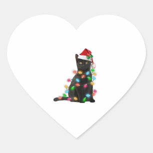 Black Cat med jultomten Ljus Hjärtformat Klistermärke