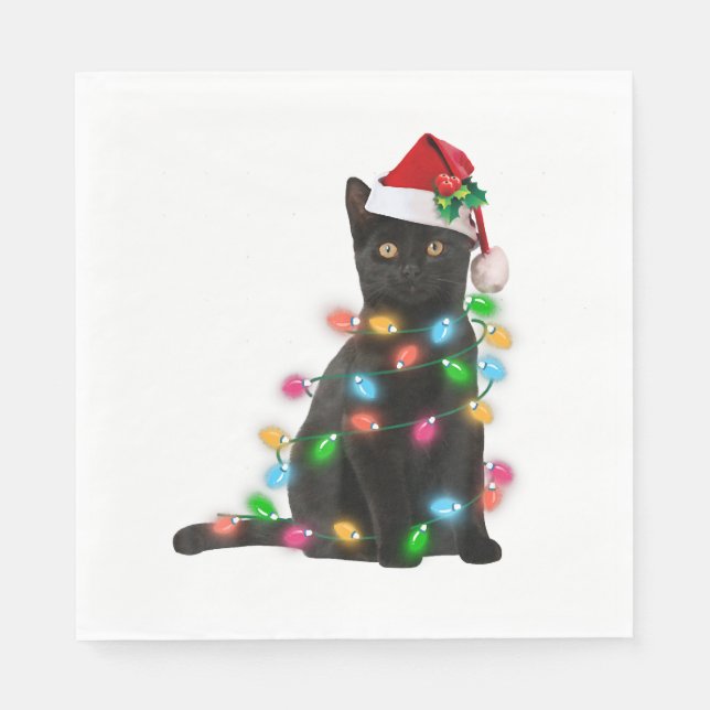 Black Cat med jultomten Ljus Pappersservett (Framsidan)