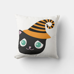 Black Cat med Ledsen Ögon och Whimsical Hat Kudde