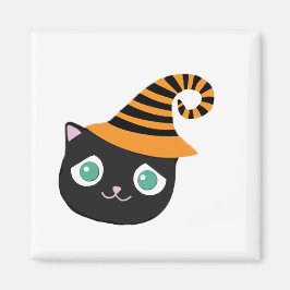 Black Cat med Ledsen Ögon och Whimsical Hat Magnet
