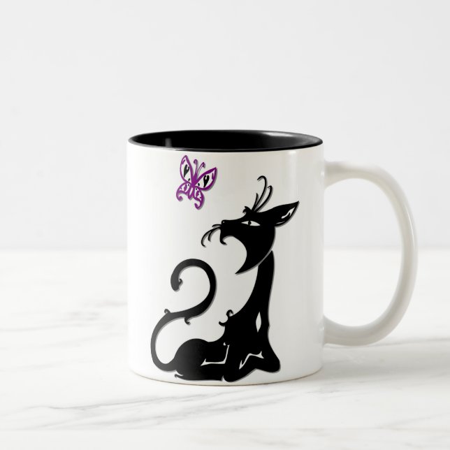 Black Cat med Lila Butterfly Mugg (Höger)