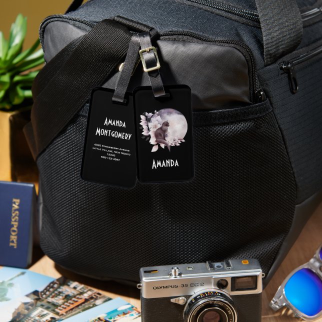 Black Cat med magic Full Moon Bagagebricka (Fram & Baksida)