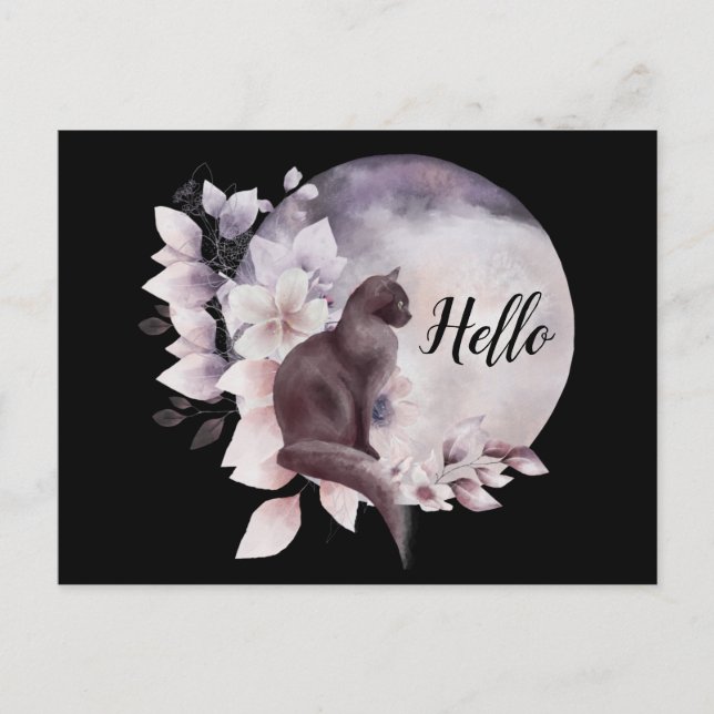 Black Cat med magic Full Moon Hej Vykort (Framsida)