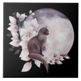 Black Cat med magic Full Moon Kakelplatta