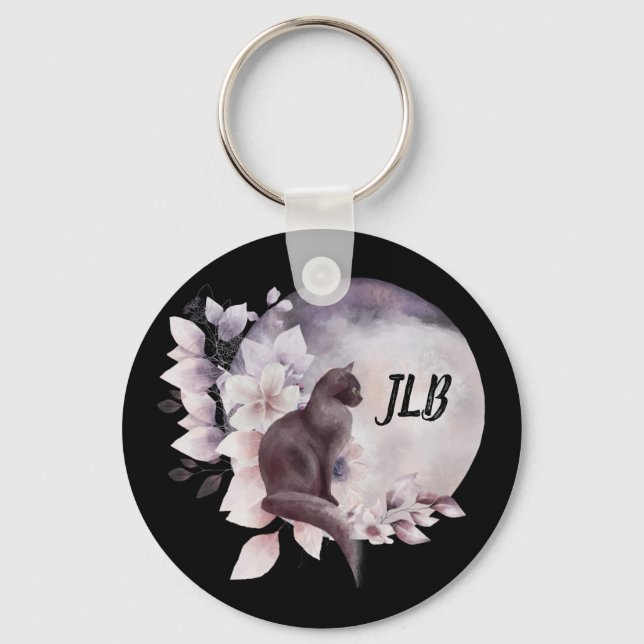 Black Cat med magic Full Moon Nyckelring (Framsida)