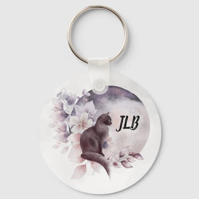 Black Cat med magic Full Moon Nyckelring (Framsida)