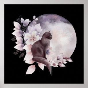 Black Cat med magic Full Moon Poster