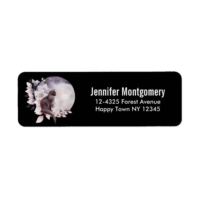 Black Cat med magic Full Moon Returadress Etikett (Framsidan)