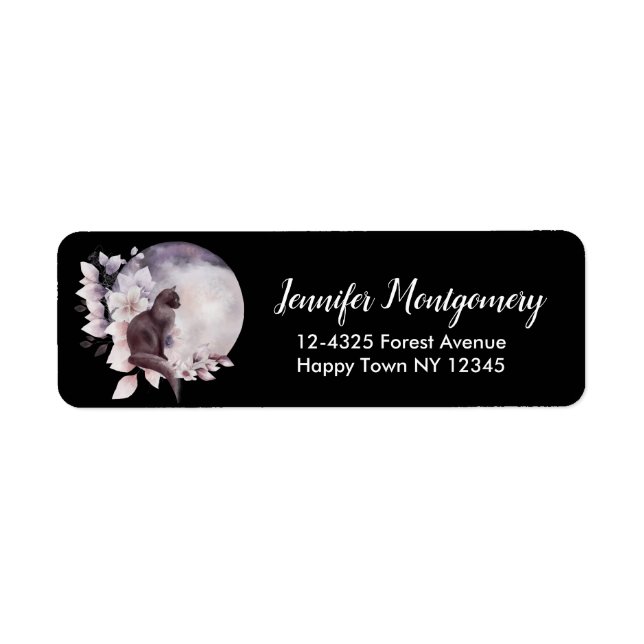 Black Cat med magic Full Moon Returadress Etikett (Framsidan)