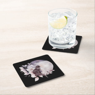 Black Cat med magic Full Moon Underlägg Papper Kvadrat