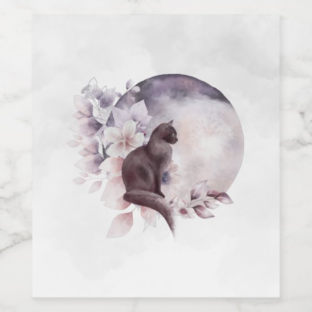 Black Cat med magic Full Moon Vinflaska Etikett (Singel etikett)