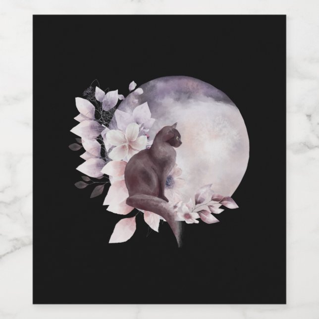 Black Cat med magic Full Moon Vinflaska Etikett (Singel etikett)