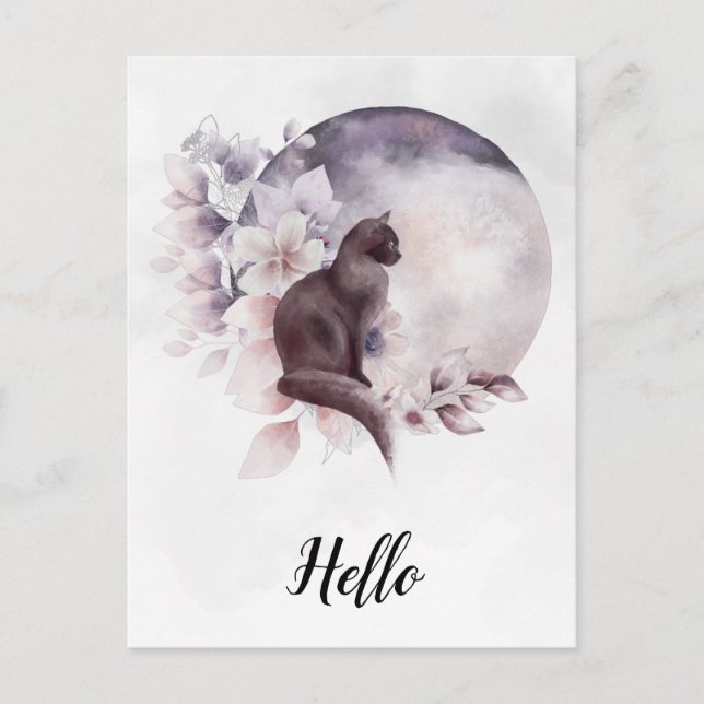 Black Cat med magic Full Moon Vykort (Framsida)