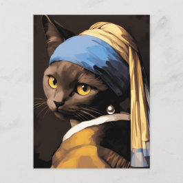 Black Cat med Pearl Earring Vykort