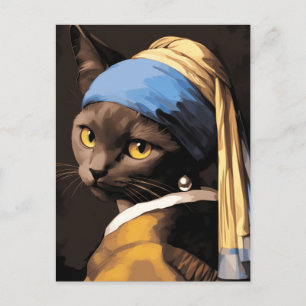Black Cat med Pearl Earring Vykort