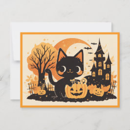 Black Cat med Pumpkin Candy Bucket Vykort