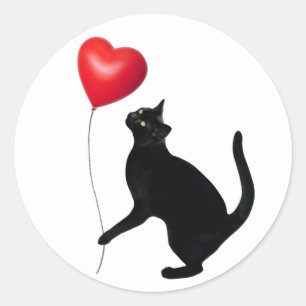 Black Cat med Red Balloon Stickers Runt Klistermärke