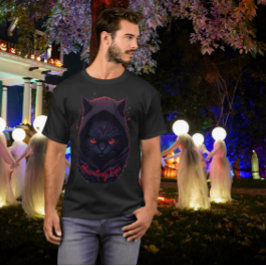 Black Cat med Red Ögon i Black Hoodie T Shirt