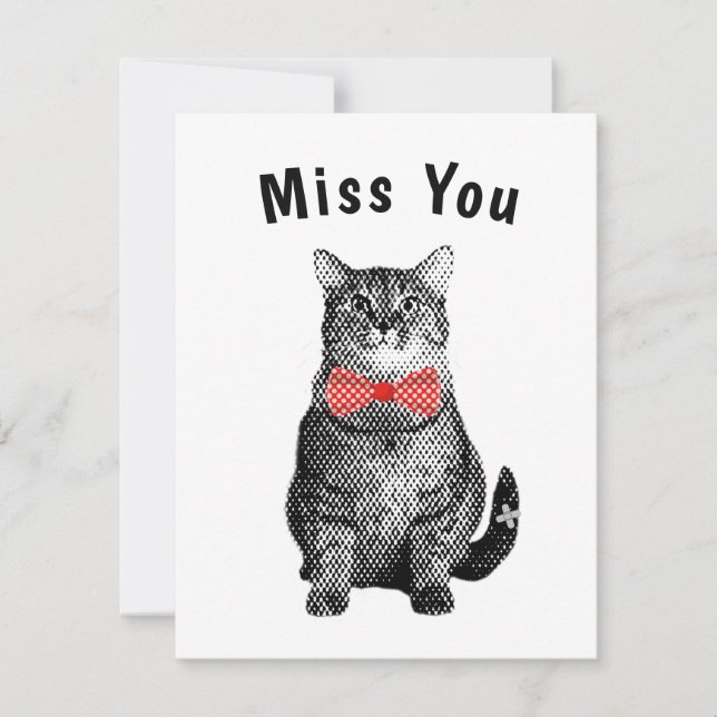 Black Cat med Red Polka Dot Bow Cute Miss You Anteckningskort (Framsida)