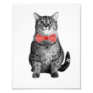 Black Cat med Red Polka Dot Bow Tie Cute Vintage Fototryck