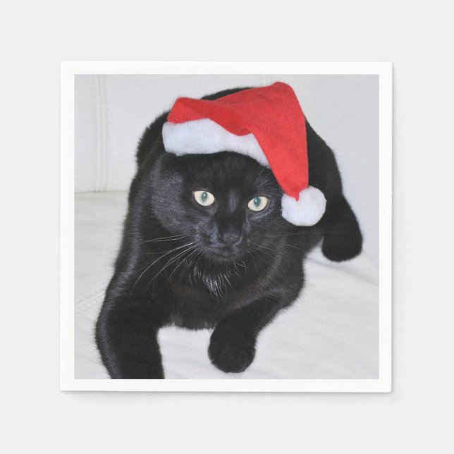 Black Cat med Red Santa Hat Pappersservett (Framsidan)