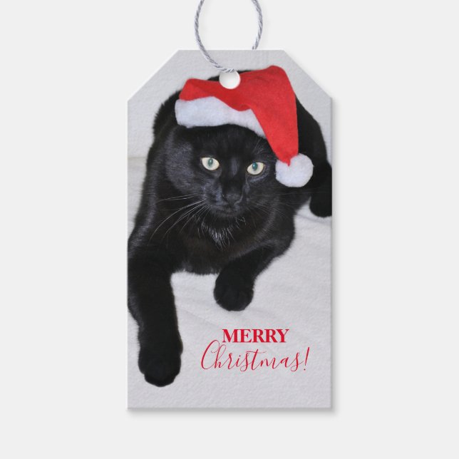 Black Cat med Red Santa Hat Presentetikett (Framsidan)