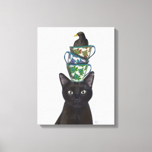 Black Cat med Tekopp och Blackbird Canvastryck