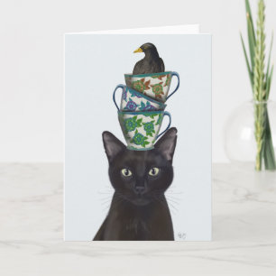 Black Cat med Tekopp och Blackbird Kort