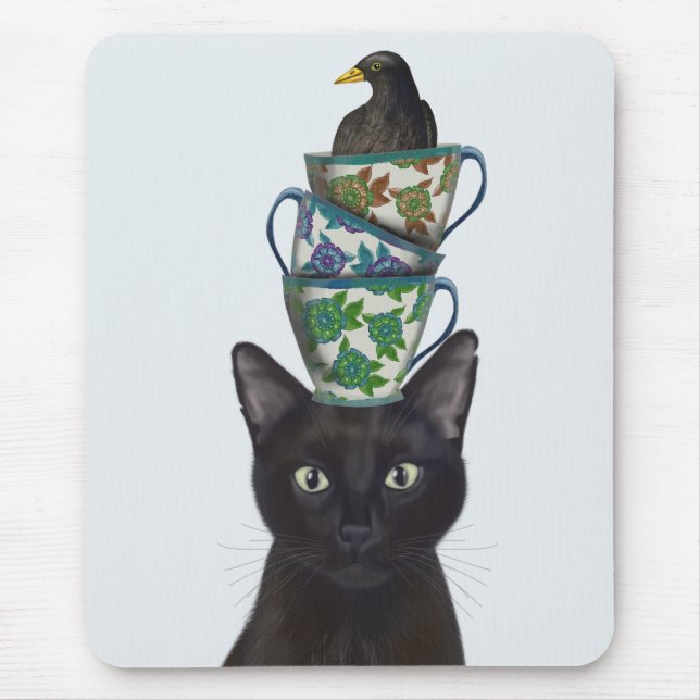 Black Cat med Tekopp och Blackbird Musmatta (Framsidan)
