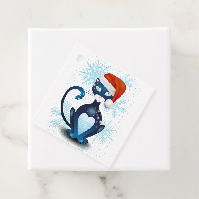 Black Cat med tomtens Hat Gåvor Etiketter (På plats)