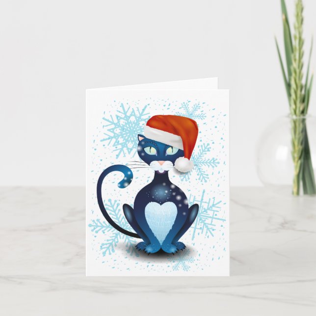 Black Cat med tomtens Hat Kort (Framsida)