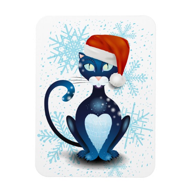 Black Cat med tomtens Hat Magnet (Vertikal)