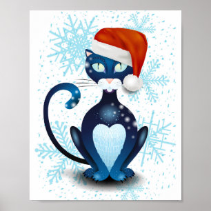 Black Cat med tomtens Hat Poster