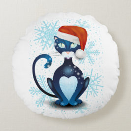 Black Cat med tomtens Hat Rund Kudde