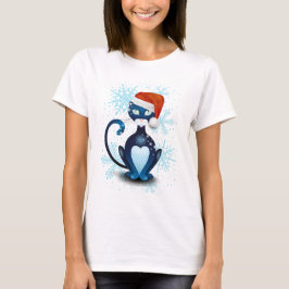 Black Cat med tomtens Hat T Shirt