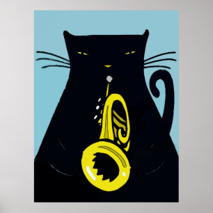 Black Cat med Trumpet Poster