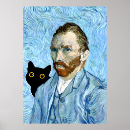 Black Cat med Van Gogh Porträtt Poster