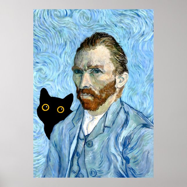 Black Cat med Van Gogh Porträtt Poster (Framsidan)
