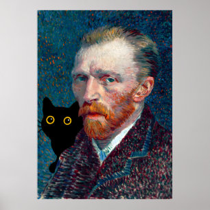 Black Cat med Van Gogh Porträtt Poster
