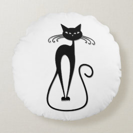 Black Cat med vit Smala Rund Kudde