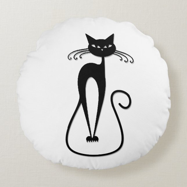 Black Cat med vit Smala Rund Kudde (Framsidan)