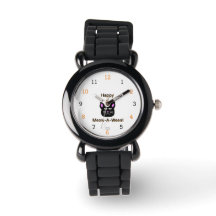 Black Cat Meow-A-Ween Kids Silver Glitter Watch